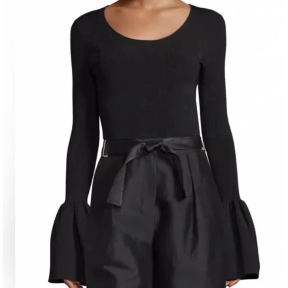 Elizabeth and James Black Rib Knit Bell Sleeve Top Size XS Minimalist Couture